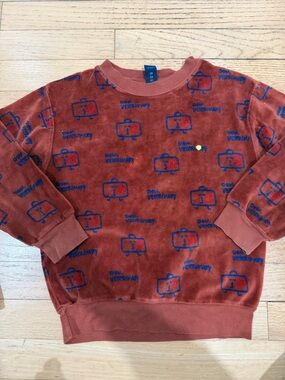 Bonmot Rust Red Graphic Crewneck Sweatshirt with Blue Print - Kids